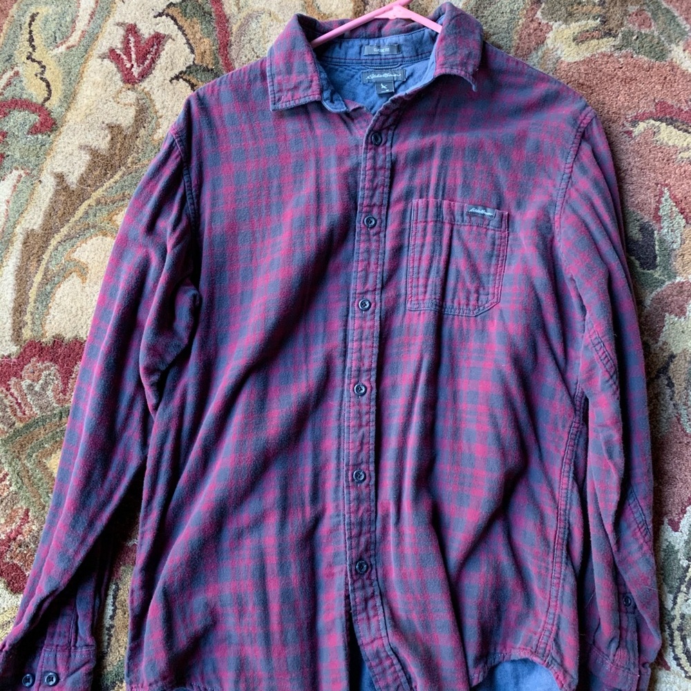 Eddie Bauer Flannel Shirt, Red and Blue Plaid